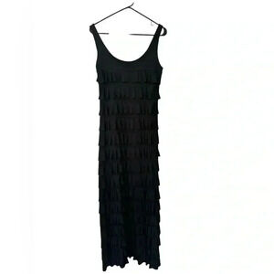 Patchington Black Tiered Ruffle Cha Cha Midi Dress Size S